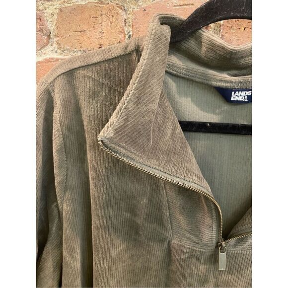 Lands’ End Super Soft Taupe Ribbed 1/4 Zip Long Sleeve Light Sweatshirt Women’s - Picture 8 of 16